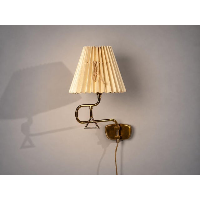 Armaturhantverk Tibro, Swedish Mid-Century Modern, Articulating Wall Light or Sconce, Brass, Pleated Fabric, Sweden, 1970s...