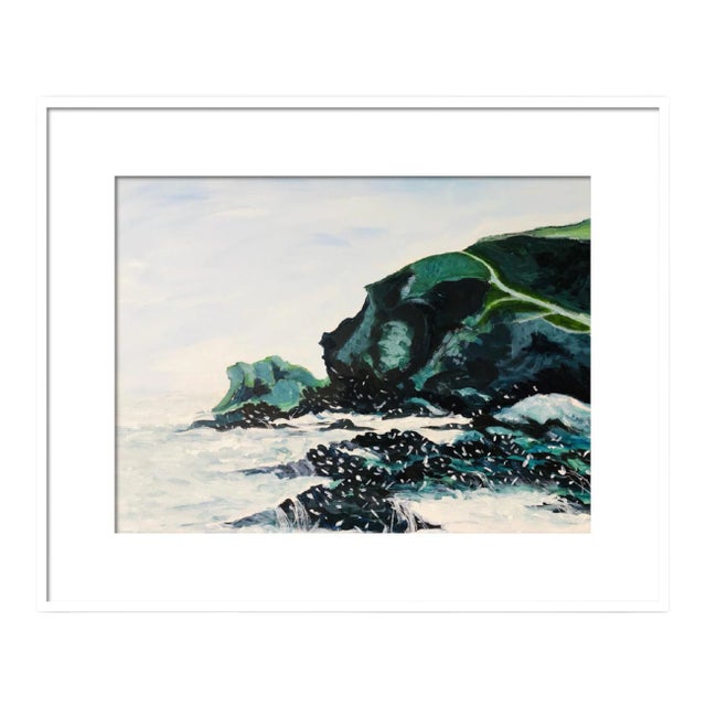 "Evening by the Lizard Point" Contemporary Coastal Landscape Acrylic Painting, Framed For Sale