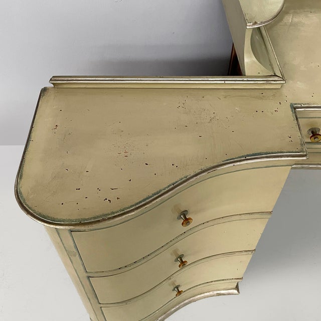Art Deco Italian Makeup Console with Mirror and Stool in Wood, 1930s, Set of 2 For Sale - Image 10 of 18