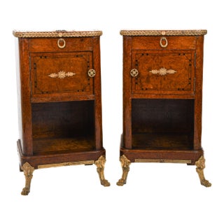 Muebleria Caviglia Louis XV-Style String Inlay Ormolu Bedside Tables - a Pair For Sale