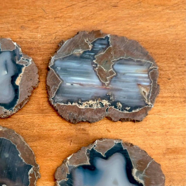 Late 20th Century Polished Blue Agate Slice Coasters, Set of 4 For Sale - Image 5 of 6