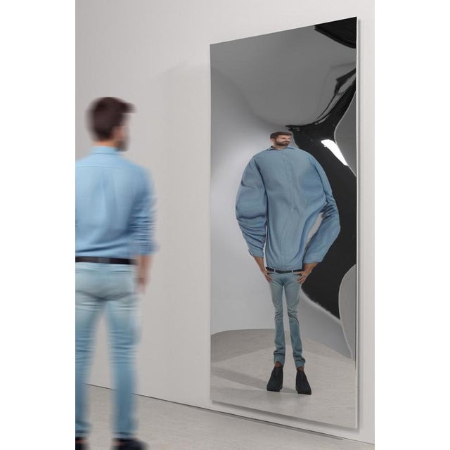 Distorting Vertical Mirror in Polished Stainless Steel by Julien Vidame For Sale - Image 6 of 10