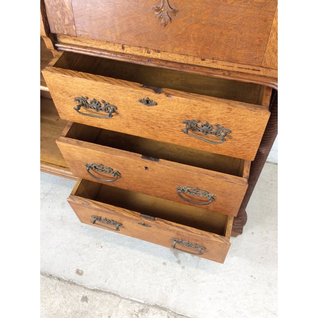 Antique Oak Side by Side With Drop Front Writing Desk and Adjustable Shelves For Sale - Image 14 of 18