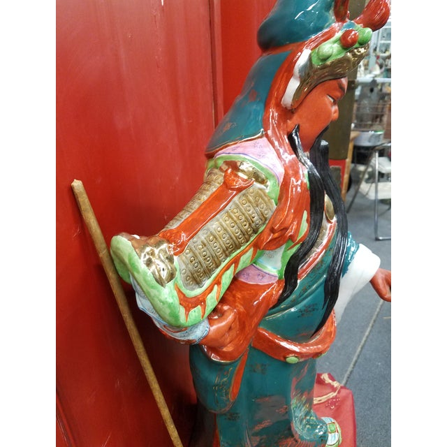 Ceramic Mid-Century Chinese Porcelain Warrior Large Statue For Sale - Image 7 of 12