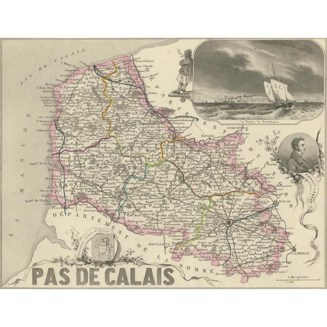 Antique Map of Pas-De-Calais by Vuillemin, 1850 For Sale - Image 4 of 10