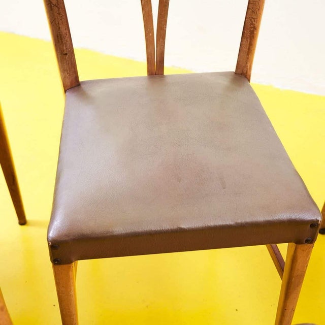 Vintage Chairs in Curved Wood and Eco-Leather, 1950s, Set of 6 For Sale - Image 4 of 12