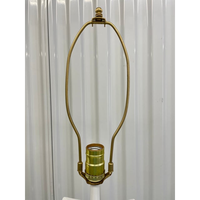 Ceramic 1970s High-Gloss White Lacquer Chinoiserie Relief Table Lamps – 33” - a Pair For Sale - Image 7 of 9