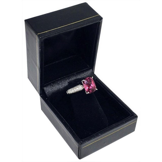 Diamond Tourmaline Rubellite Ring 3 Platinum 3.72 TCW Certified For Sale - Image 10 of 17