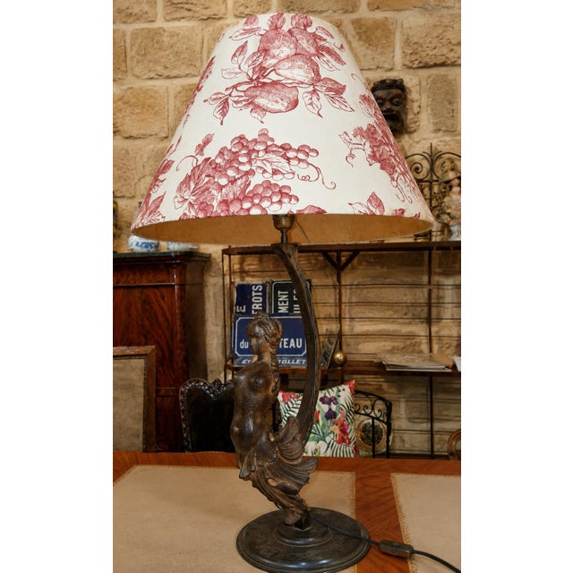 Large Art Nouveau Lamp with Female Figure in Cast Iron, 1920s For Sale - Image 3 of 7