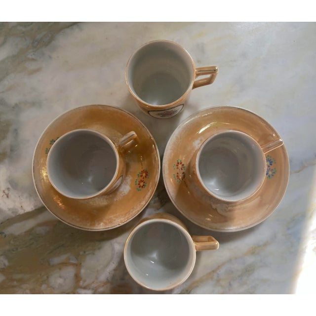Amber 1940s Japan Orange Lustreware Demitasse Cups & Saucers Set- 6 Pieces For Sale - Image 8 of 13