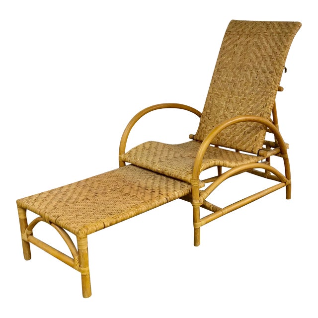 Natural Wicker Lounge Steamer Chair With Pullout Ottoman Extendable Footrest Chairish