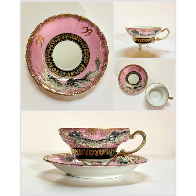 Gray Mid 20th Century Dragon Teacups & Saucers- 12 Pieces For Sale - Image 8 of 12