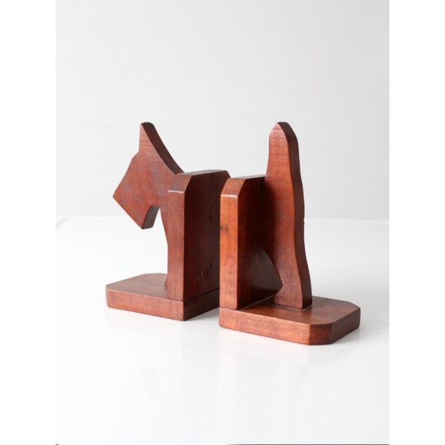 Brown Vintage Carved Wood Dog Bookends Pair For Sale - Image 8 of 14