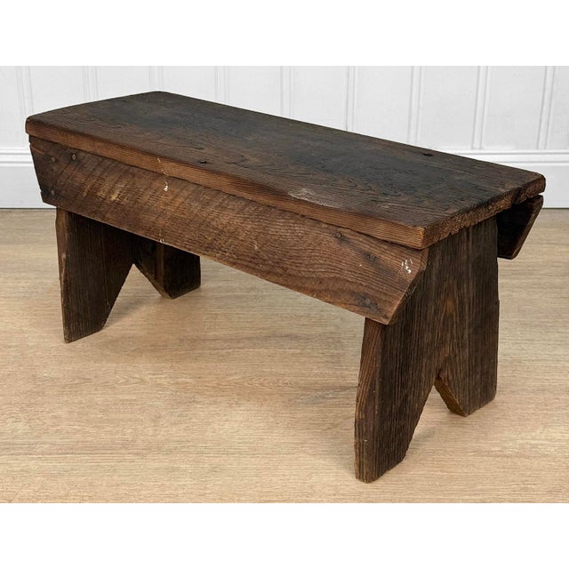 Farmhouse Antique Primitive Farmhouse Wood Footstool Ottoman For Sale - Image 3 of 8