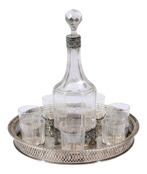 English 19th Century Silver & Crystal Cocktail Set- 9 Pieces