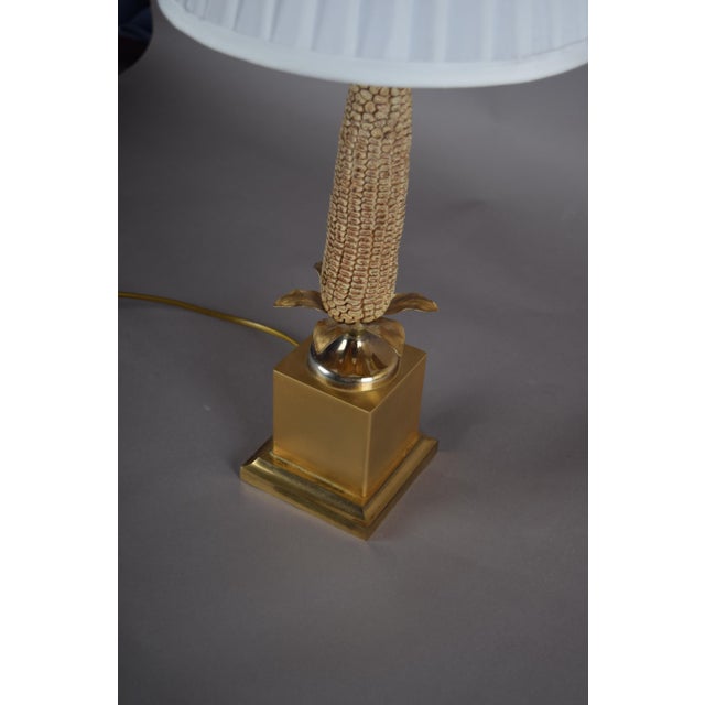 Brass Corn Table Lamp with White Pleated Shade, 1970s For Sale - Image 10 of 14