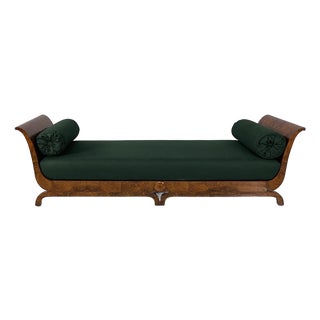 French Art Deco Daybed in Green Fabric and Wood, 1940s For Sale