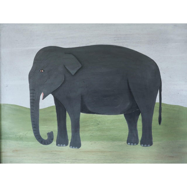 Contemporary 'Gentle Elephant' Original Naïve Style Animal Oil Painting by British Artist Matt Rix, Framed For Sale - Image 12 of 13