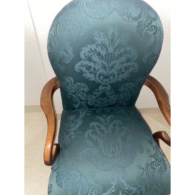 Pennsylvania House Emerald Green Damask Style Upholstry and Carved Cherry Wood Dearborn Exquisitely Unique Vintage Chair Excellent Condition For Sale - Image 11 of 11