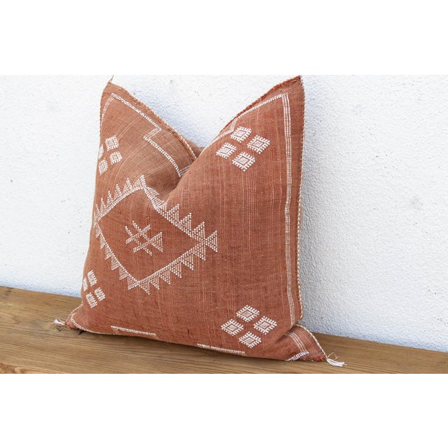 Moroccan 24" Cinnamon Diamond Moroccan Silk Pillow For Sale - Image 3 of 7