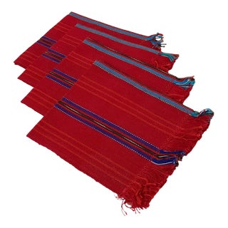 Vintage Boho Woven Red Striped Dinner Napkins - Set of 4 For Sale
