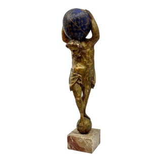 Northern Italian Carved Wood & Gessoed Atlas with Celestial Globe Circa 1800 For Sale