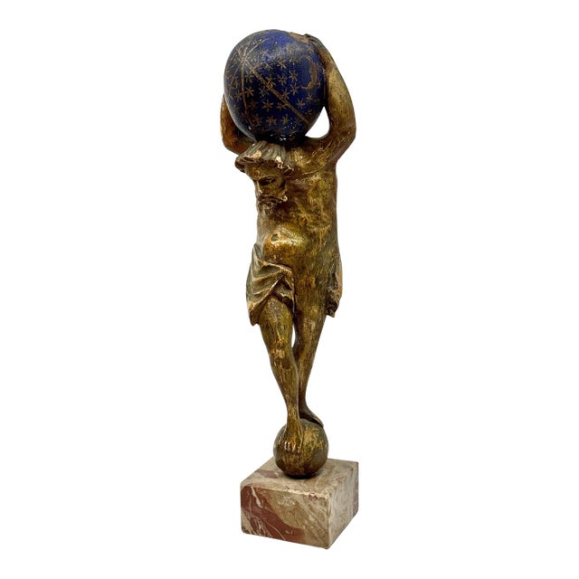 Northern Italian Carved Wood & Gessoed Atlas with Celestial Globe Circa 1800 For Sale