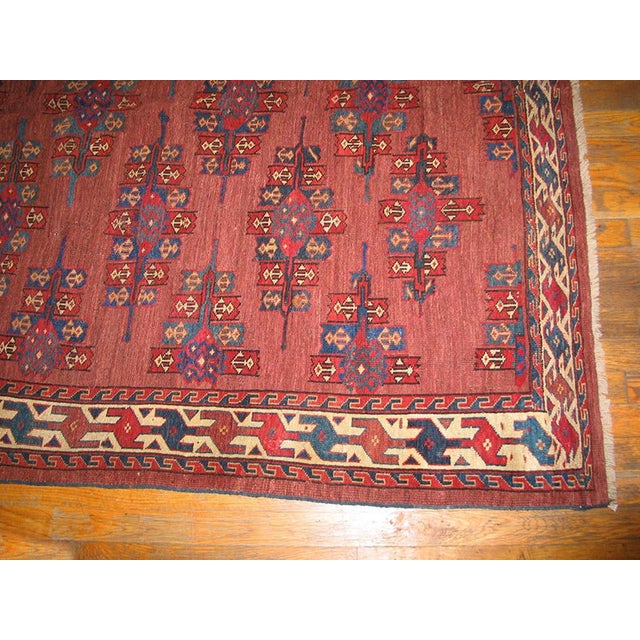 Textile 1870s Oxblood Red Antique Central Asian Turkmen Yamoud Rug 5'2" X 7'10" Handknotted Wool Carpet For Sale - Image 7 of 10