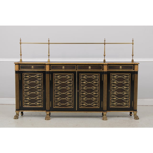 Age: Approx: 20 Years Old Details: Adjustable Shelves Ball & Paw Feet Textured Dark Brown Leather Surfaces Brass Gallery...
