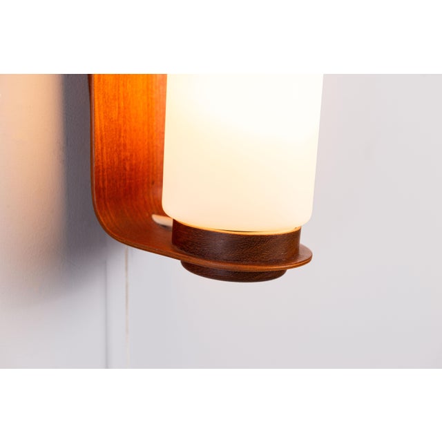 Brown Cilindrical Opal Glass and Bent Wood Wall Lamp, 1960s For Sale - Image 8 of 12