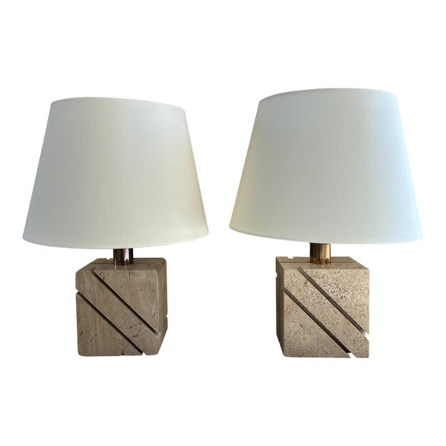 Vintage Travertine Table Lamps - a Pair For Sale