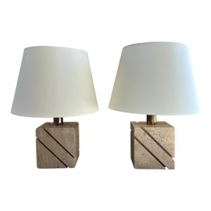 Vintage Travertine Table Lamps - a Pair