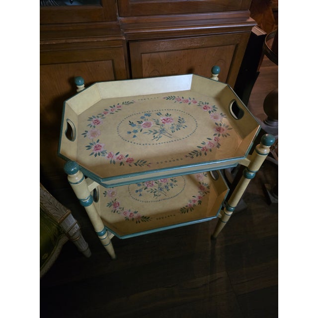 English Two Tiered Tray Table With Hand Painted Finish For Sale - Image 3 of 5