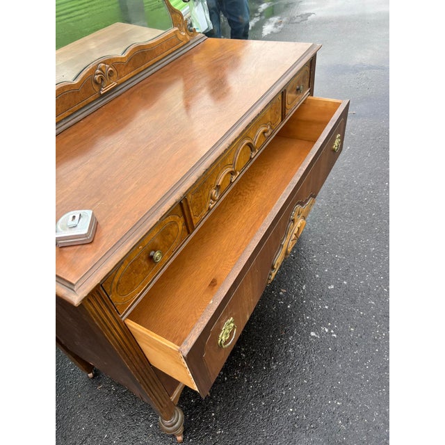 Antique Victorian Walnut Dresser With Carved Details & Mirror For Sale - Image 4 of 8