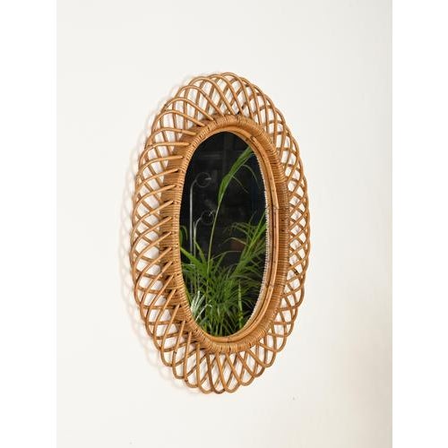 Large Oval Mirror in Bamboo, Rattan and Wicker by Franco Albini, Italy, 1970s For Sale - Image 9 of 12
