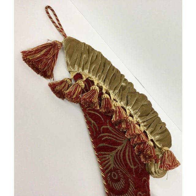 Vintage High Heel Upholstery Tasseled Hanging Stocking For Sale - Image 4 of 11