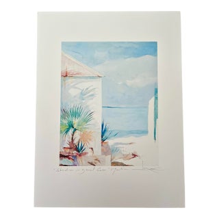 Antoine Chapon Signed Giclée “Shadows in Grand Case” – Caribbean Coastal Watercolor For Sale