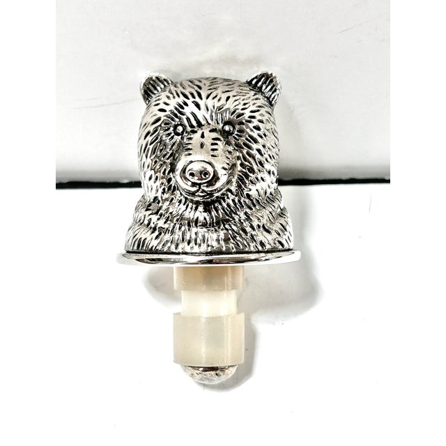 Metal Late 20th Century Neiman Marcus Bull & Bear Bottle Stopper Set - Silver Plate Animal Wine Stoppers - 2pcs For Sale - Image 7 of 9