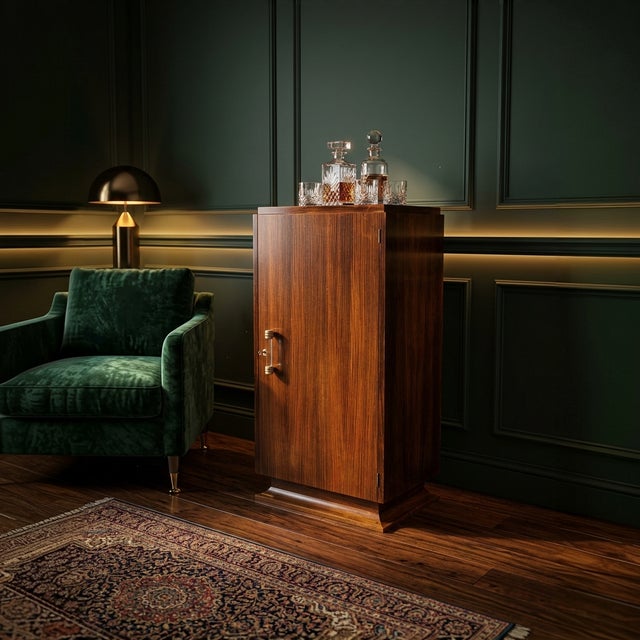French Art Deco Bar Cabinet in Precious Wood Veneer, 1930 For Sale - Image 4 of 9