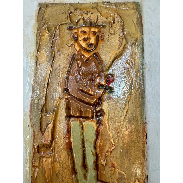 Vintage Tres Taylor portrait of a man with a single red rose in paint and ceramic, posted and hung on board. A beloved and...