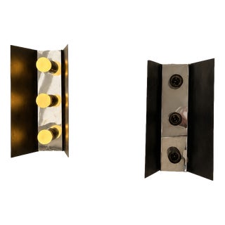 Black and Chrome Metal Wall Sconces, France, 1970, Set of 2 For Sale