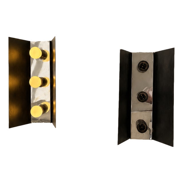 Black and Chrome Metal Wall Sconces, France, 1970, Set of 2 For Sale
