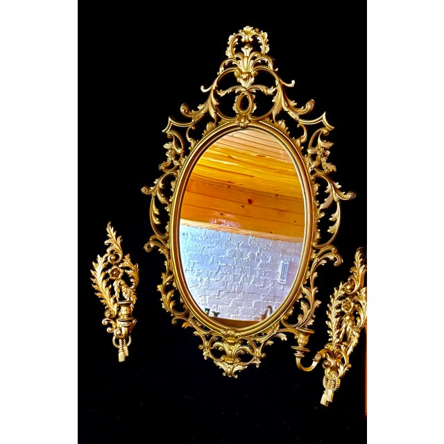 Mid 20th Century Set of 3, Rococo Style Giltwood Wall Mirror Set For Sale - Image 11 of 12