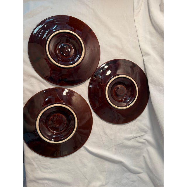 Vintage French Vallauris Majolica Oyster Plate Brown Blue Mid Century Seafood Platters-3 Plates For Sale - Image 11 of 11