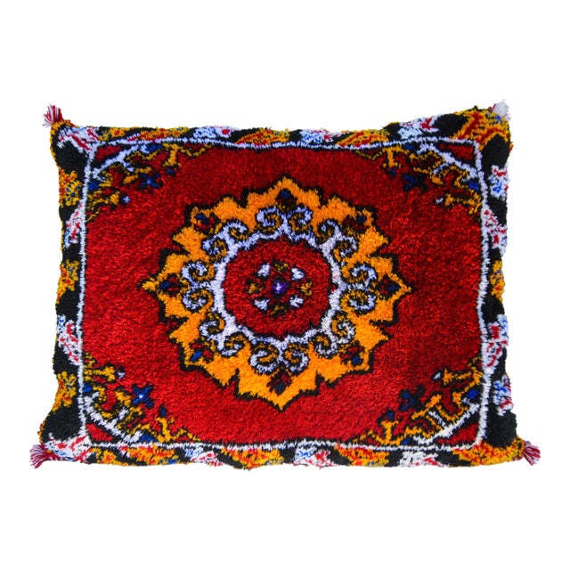 Mid 20th Century Moroccan Colorful Berber-Patterned Wool Pillow For Sale