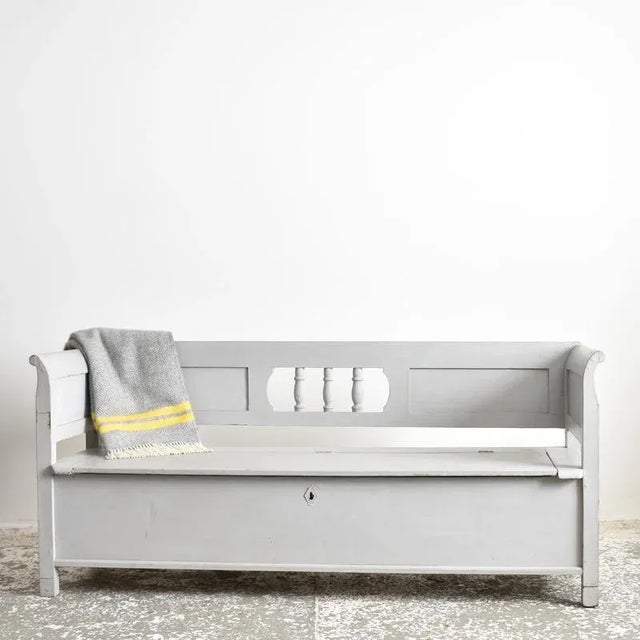 Hungarian Pale Grey Bench, 1950s For Sale - Image 3 of 9