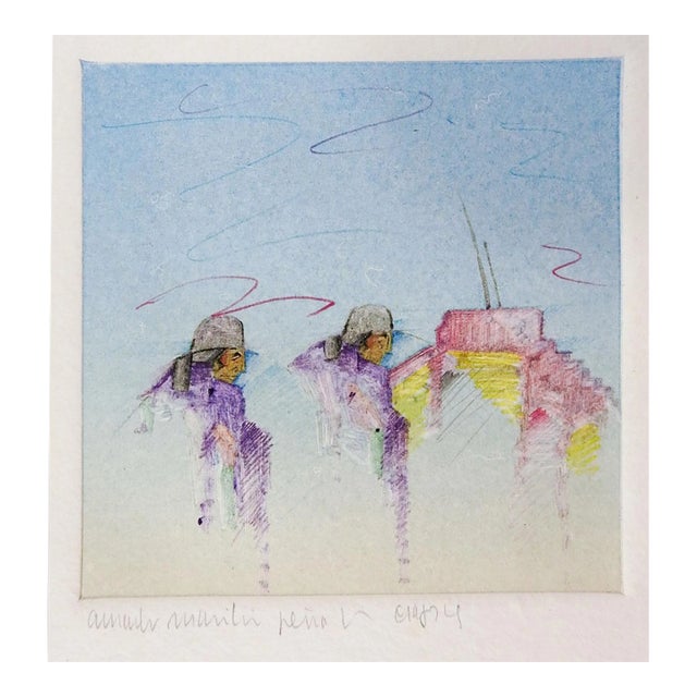 Late 20th Century Amado Pena Mixed Media Print For Sale