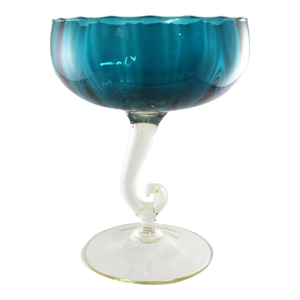 Early 1960s Blue-Green Fluted Glass Compote With Clear Stand