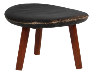 Ottoman in Black Patinated Leather and Teak by Arne Hovmand Olsen, 1960s