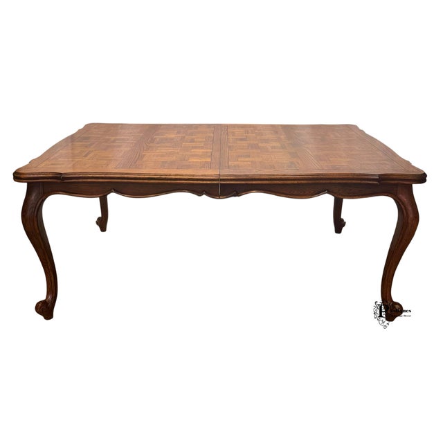 Vintage Century French Country Style Oak Parquet Extension Dining Table For Sale In Greensboro - Image 6 of 12